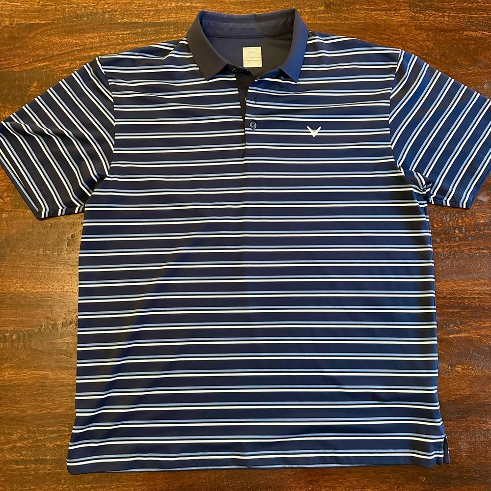 Callaway Navy and White Striped Polo Shirt